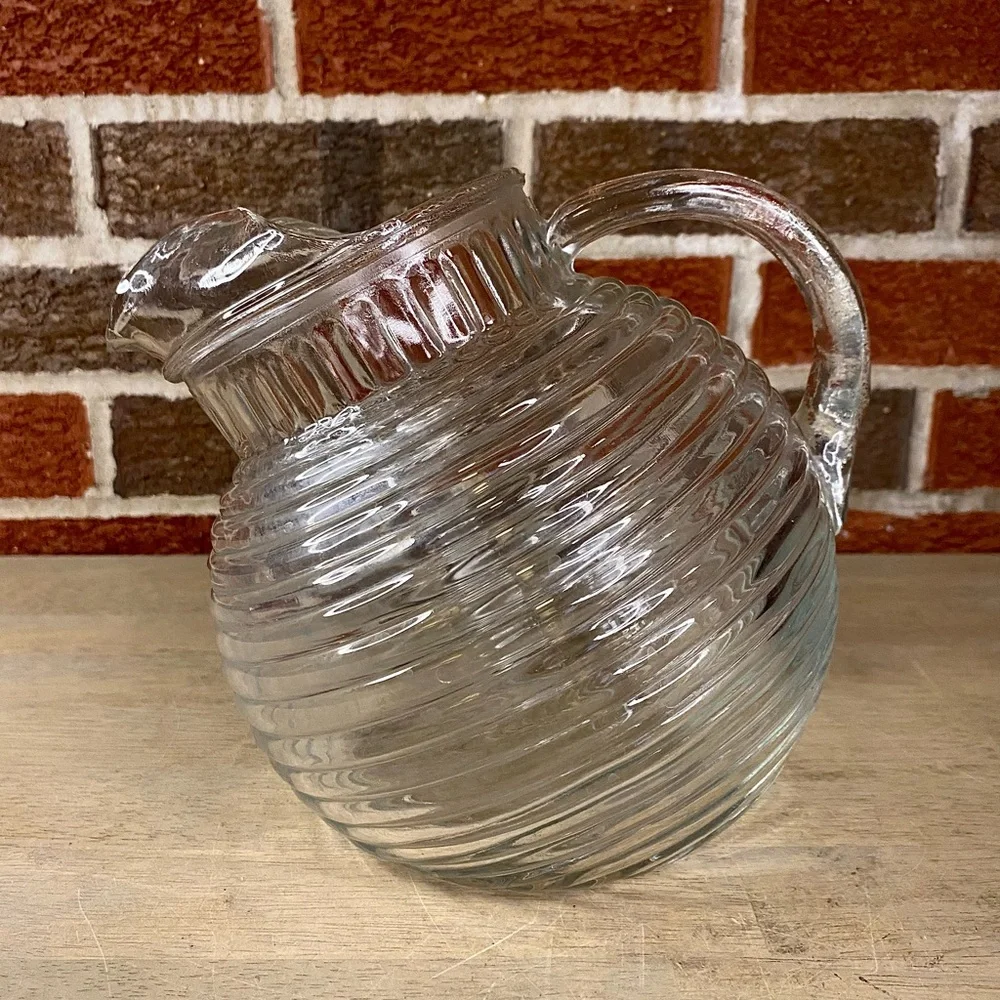 Vintage‎ (1970's) Anchor Hocking Clear Glass Pitcher Ribbed Ball Tilt